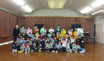 【わくわくさんのポケット・サプライズ企画部】加古川市立尾上幼稚園で就学前園児65人の前で人形劇公演と防災・防犯啓発活動を行いました