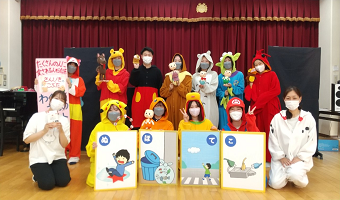 【わくわくさんのポケット、サプライズ企画部】明石の和坂保育園で人形劇公演と防災・防犯啓発活動を行いました